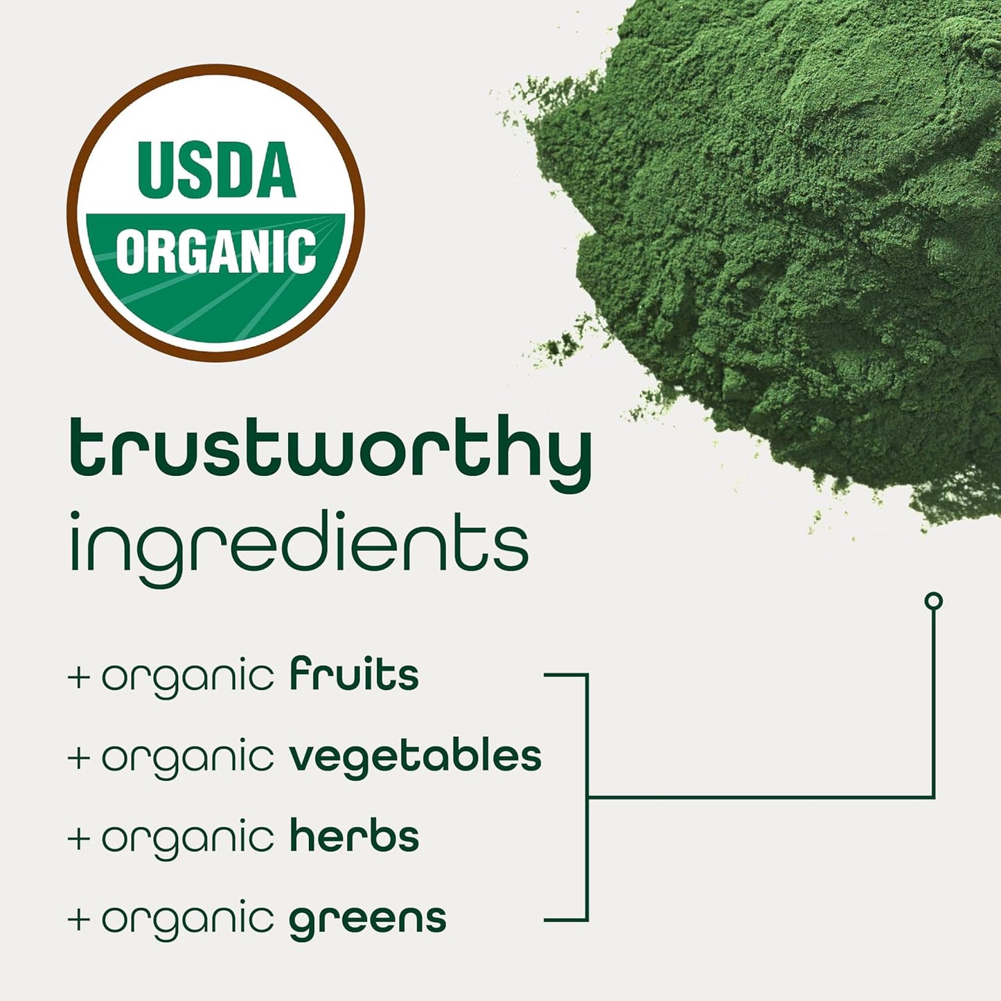 Zena Organic Super Greens Powder, 70+ Superfoods Drink Mix, 0 Sugar, 3G Fiber, F