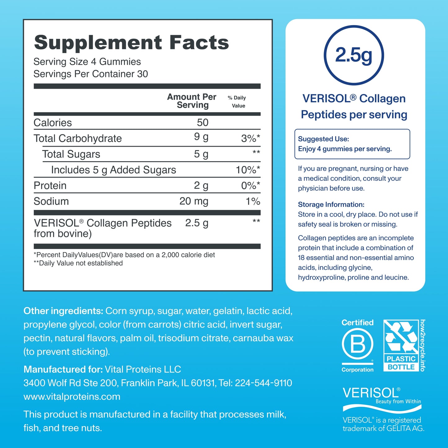 Collagen Peptides Joint Supplement Gummies for Hair, Skin, and Nails, Grape, 120 Count