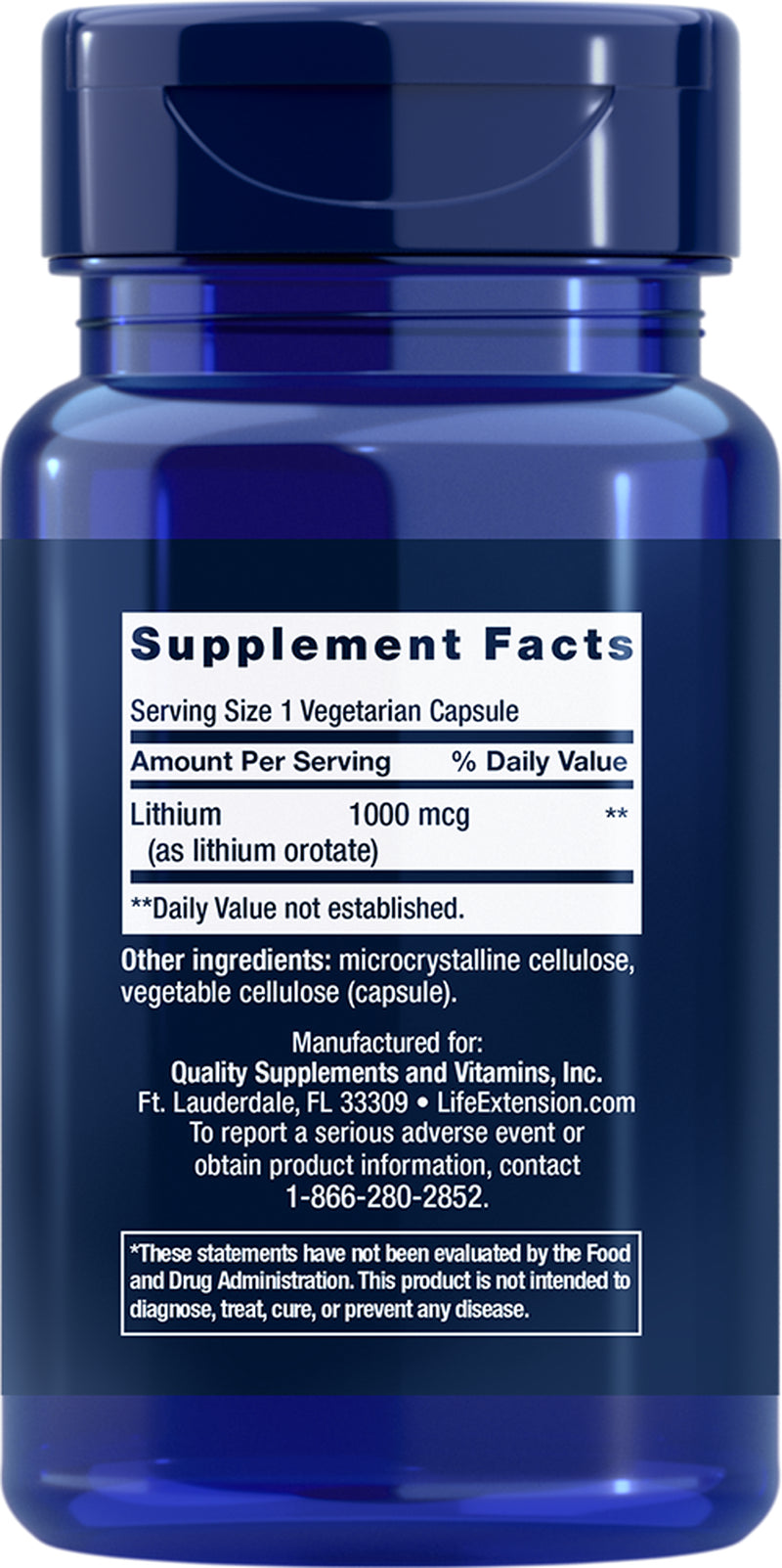 Lithium Orotate 1000Mcg 100 Caps Life Extension Brain DNA Health