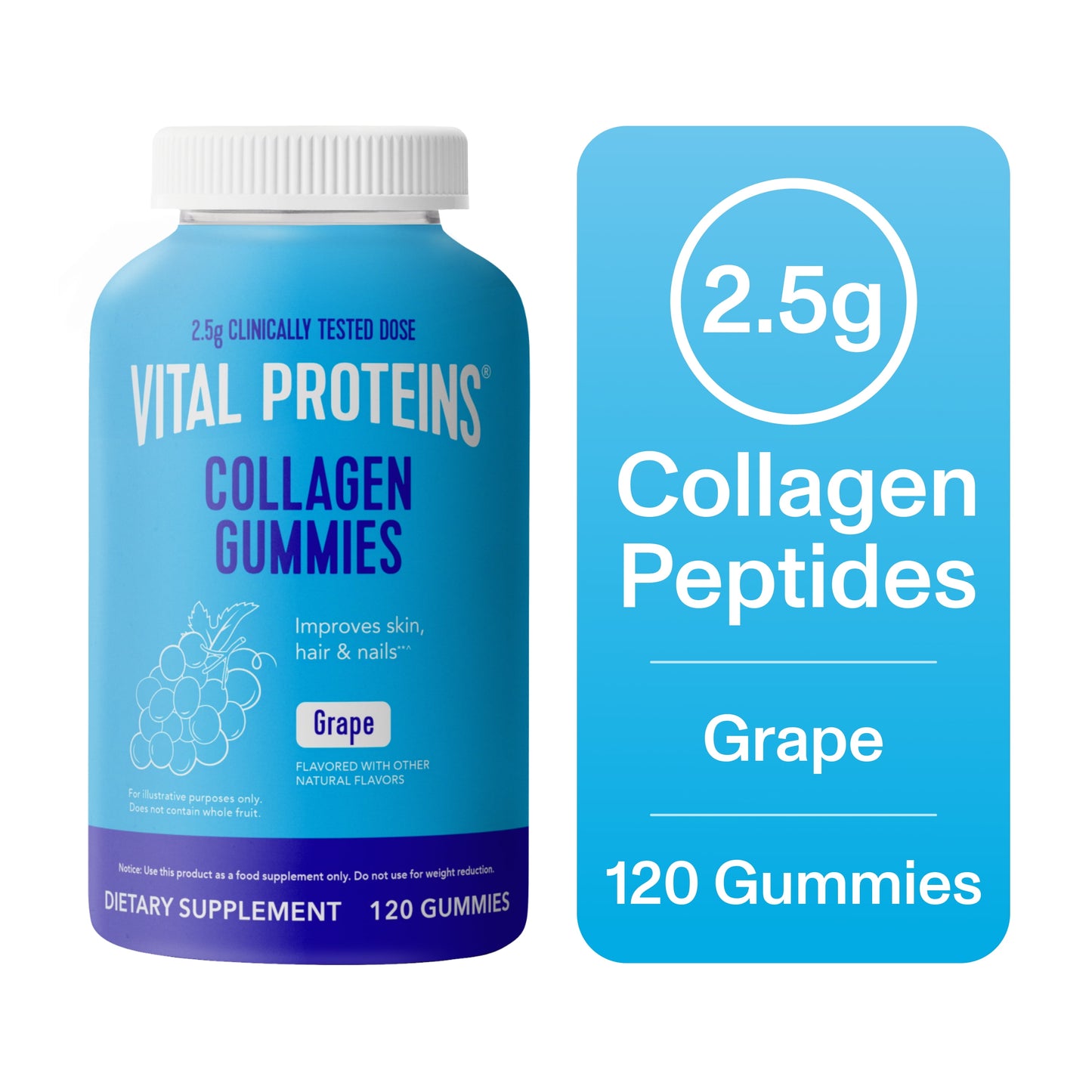 Collagen Peptides Joint Supplement Gummies for Hair, Skin, and Nails, Grape, 120 Count