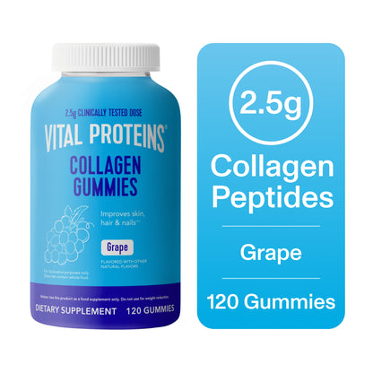 Collagen Peptides Joint Supplement Gummies for Hair, Skin, and Nails, Grape, 120 Count