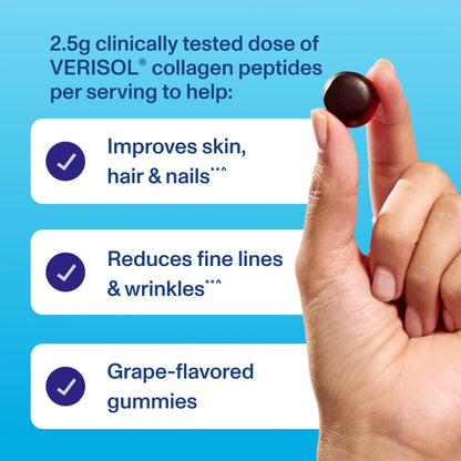 Collagen Peptides Joint Supplement Gummies for Hair, Skin, and Nails, Grape, 120 Count